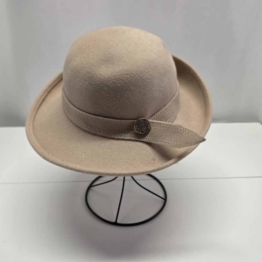 vintage Adolfo II beige wool felt cloche hat